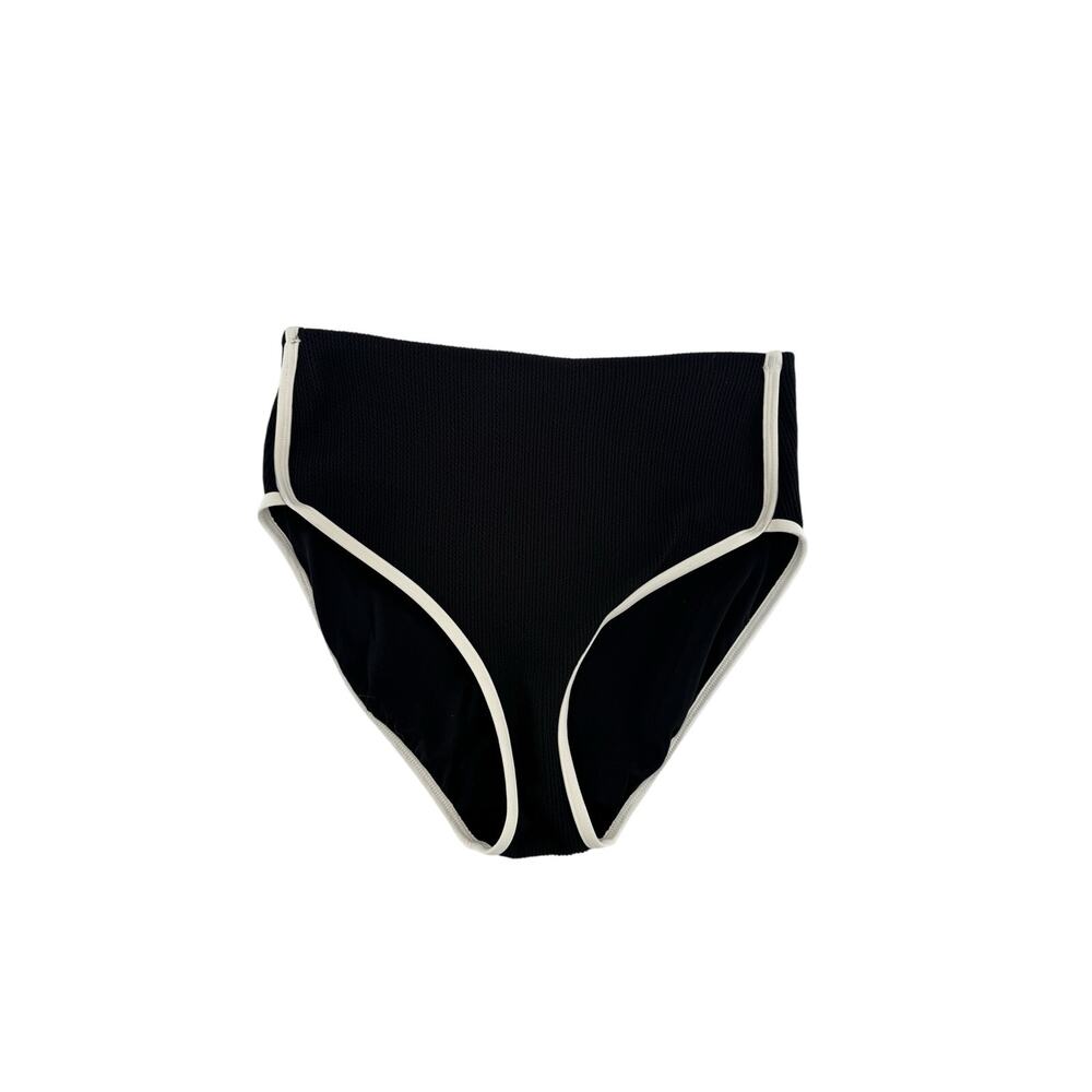 CALIA Women's Tipped High Rise Bikini Swim Bottoms Pure Black XXL